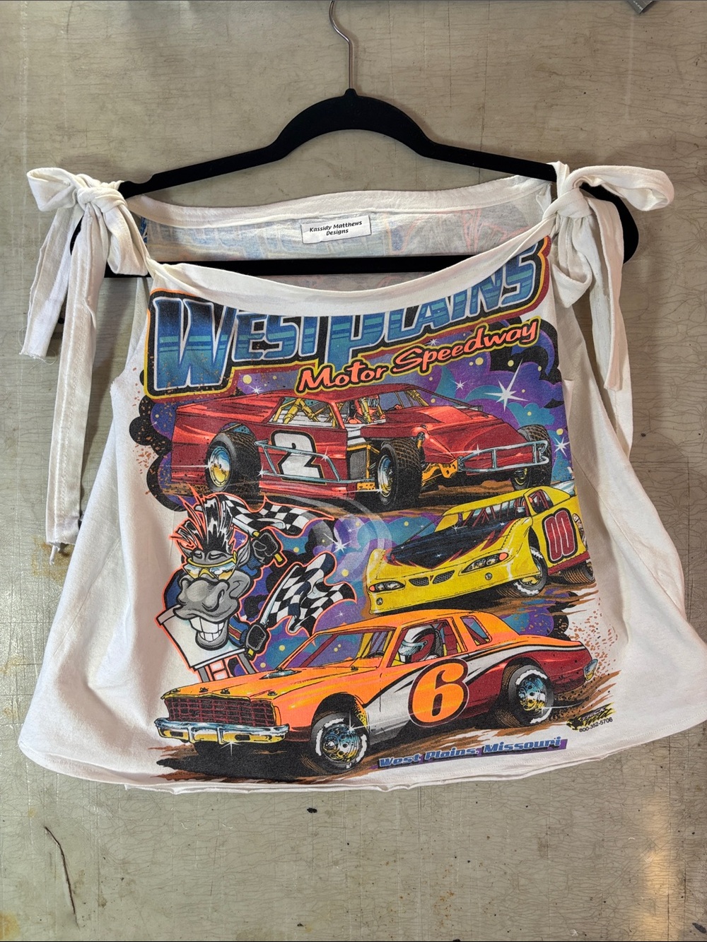 Women’s White Tie-Shoulder Racing Graphic Crop Top